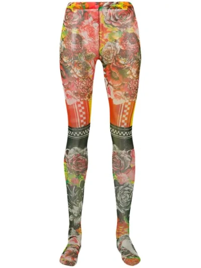 Versace 混合印花打底裤袜 - 橘色 In A7000 Multicolor