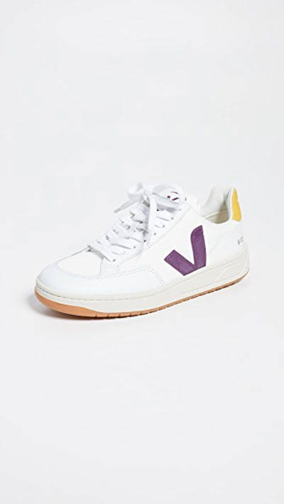 Veja V-12 Sneakers In White/berry/yellow