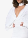Balmain Mockneck Pleated Twist Chiffon Dress In White