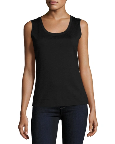 Lafayette 148 Stretch Cotton Scoop Neck Tank In Black