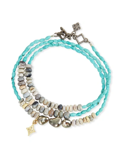 Armenta Old World Triple-wrap Pearl, Turquoise & Opal Bracelet In Gold