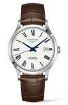 LONGINES RECORD ALLIGATOR LEATHER STRAP AUTOMATIC WATCH, 40MM,L28214112