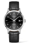 LONGINES RECORD ALLIGATOR LEATHER STRAP AUTOMATIC WATCH, 40MM,L28214562