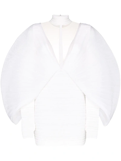Balmain Pleated V-neck Mini Dress - 白色 In White