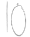 Essentials Large Silver Plate, Gold Plate Or Rose Gold Plate Textured Hoop Earrings In Silver