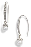 Marchesa Crystal & Imitation Pearl Drop Earrings In Rhodium/ White/ Crystal