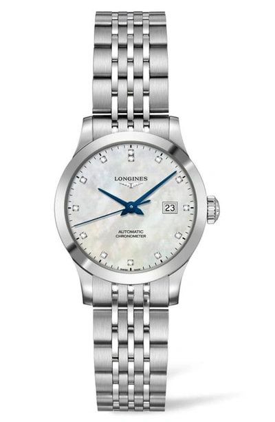 Longines Women's Swiss Automatic Record Collection Diamond-accent Stainless Steel Bracelet Watch 30mm In No Color