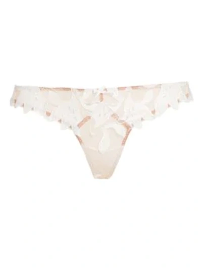 Fleur Du Mal Lily Satin-trimmed Embroidered Stretch-tulle Thong In Ivory
