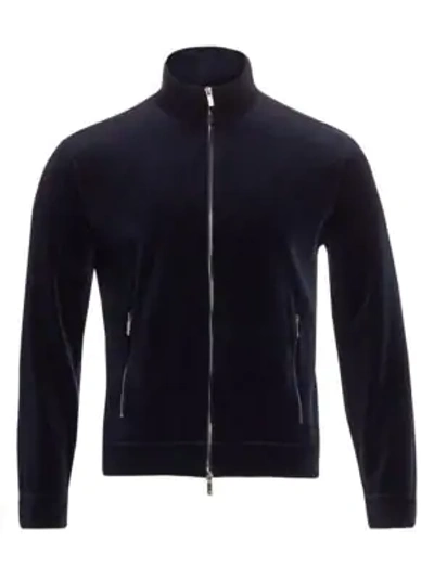 Giorgio Armani Zip-up Cotton Velvet Sweatshirt In Solid Dark