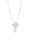 ADRIANA ORSINI Blanc Plated Sterling Silver & 8-8.5MM Pearl Cluster Necklace