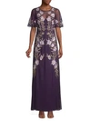 AIDAN MATTOX FLORAL EMBELLISHED MESH GOWN,0400010650829