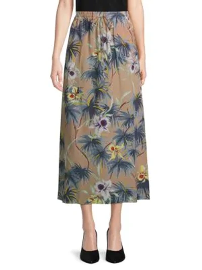 Valentino Hawaiian Couture Silk Skirt In Camel Rose