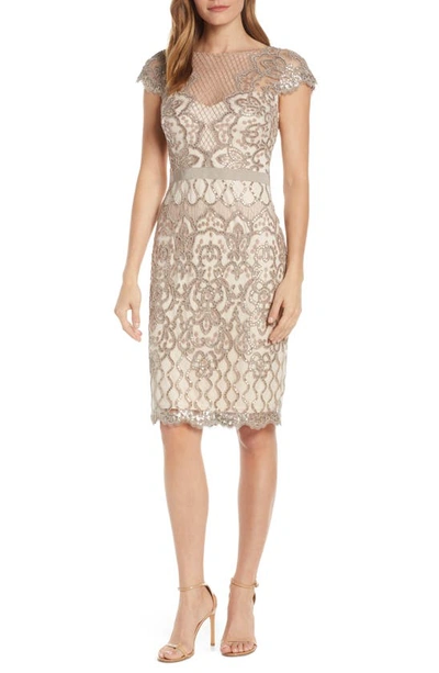 Tadashi Shoji Sequin Lace Cocktail Dress In Sand/ Petal
