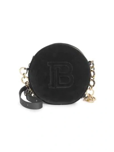 Balmain Disco Velvet And Logo Crossbody Bag In Black