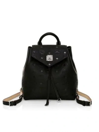 Mcm Essential Monogrammed Small Leather Convertible Backpack In Black/silver