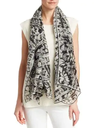 Loro Piana Cashmere Abstract Paisley Scarf In Black White