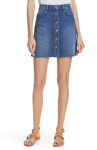Frame Claire Button Front Denim Mini Skirt In Massif