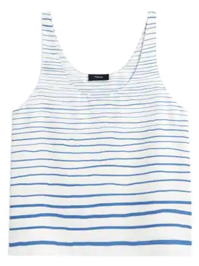 Theory Striped Scoop-neck Silk Tank Top In Blue