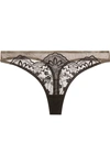 ADINA REAY VIVIEN EMBROIDERED STRETCH-TULLE THONG