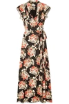 PAUL & JOE RUFFLED FLORAL-PRINT CREPE WRAP MIDI DRESS