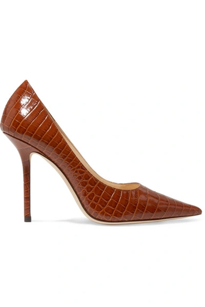 Jimmy Choo Love 100 Croc-embossed Leather Pumps In Cuoio