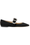 JIMMY CHOO GOODWIN CRYSTAL-EMBELLISHED SUEDE MARY JANE BALLET FLATS