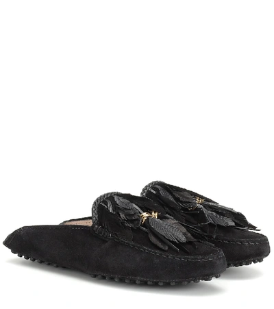 Tod's Suede Slippers In Black