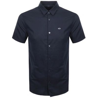 Armani Exchange Short Sleeved Linen Shirt Navy
