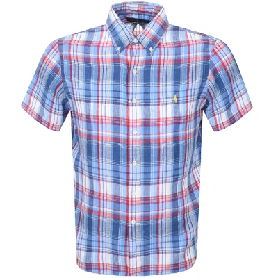 Polo Ralph Lauren Button-down Collar Checked Linen Shirt In Blue