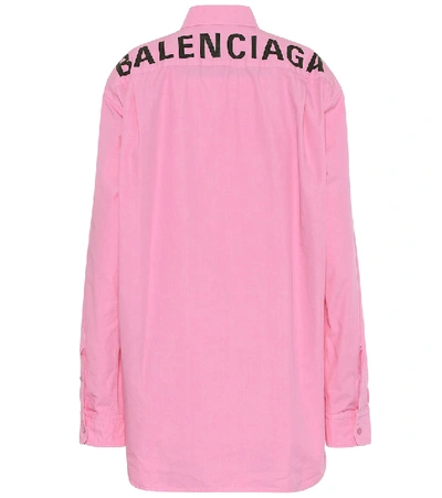 Balenciaga Back Logo Cotton Poplin Shirt In Pink
