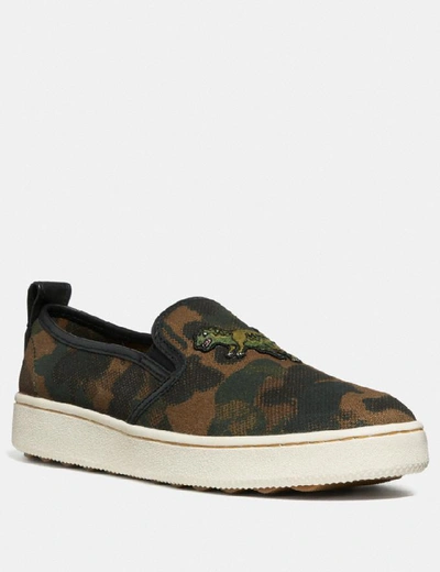 Coach C115 Slip On Trainer With Camo Print In Wild Beast