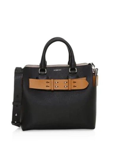 Burberry Small Marais Contrast Leather Belt Tote In Black