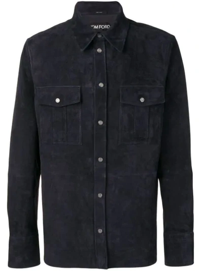 Tom Ford Slim-fit Suede Shirt In Blue