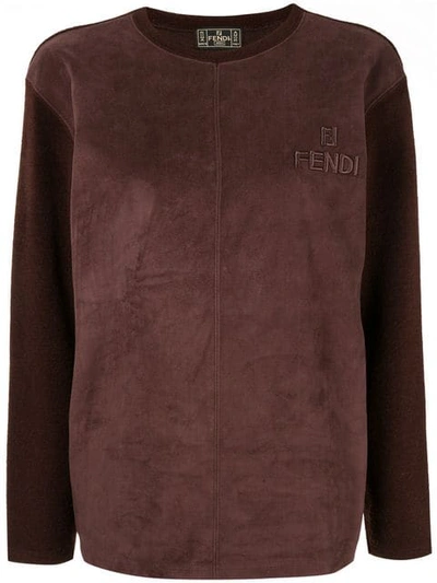 Pre-owned Fendi 1990s Embroidered-logo Panelled Sweatshirt In Brown
