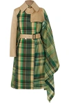 SACAI CHECKED ORGANZA AND COTTON-BLEND GABARDINE TRENCH COAT