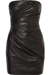 VERSACE STRAPLESS RUCHED LEATHER MINI DRESS