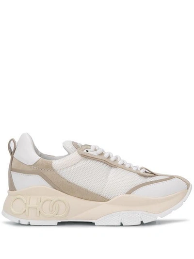 Jimmy Choo Raine Leather, Mesh And Suede Sneakers In White/moon