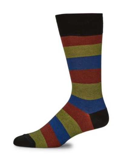 Paul Smith Men's Colorblock Stripe Mid-calf Socks In Black