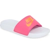 Nike Women's Benassi Jdi Swoosh Slide Sandals From Finish Line In White/ Orange/ Fuchsia
