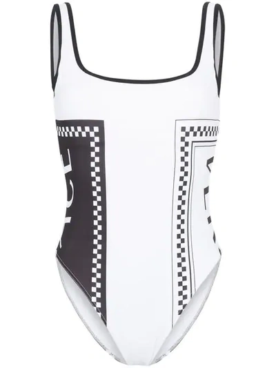 Versace Logo Printed Swimsuit In White