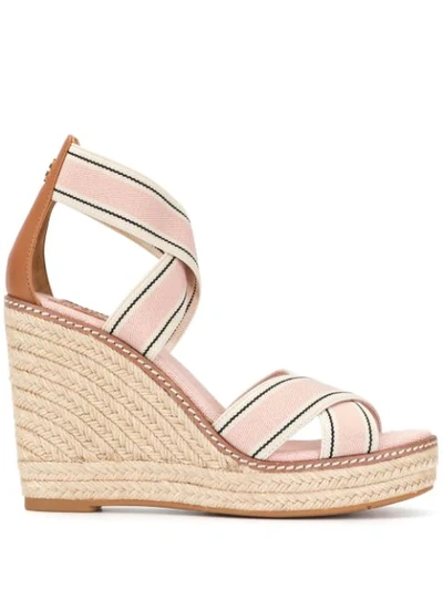 Tory Burch Frieda Strappy Woven Wedge Espadrilles In Pink