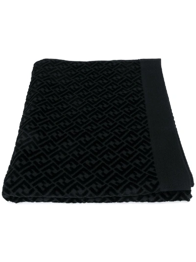 Fendi Jacquard Ff Logo Beach Towel - 黑色 In Black