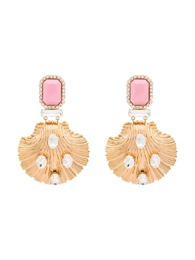 Alessandra Rich Pink And Gold Seashell Earrings
