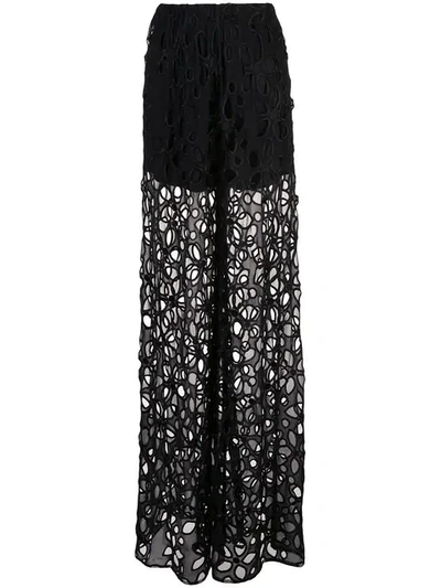 Vera Wang Embroidered Palazzo Trousers In Black