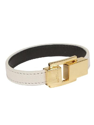 Saint Laurent Carré Bracelet In Leather And Metal In White