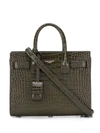Saint Laurent Embossed Crocodile Effect Handbag - Green In Green