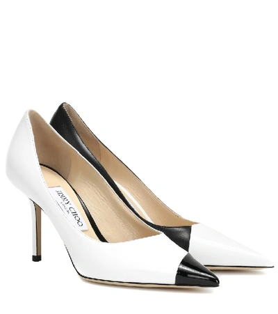 Jimmy Choo Love 85 Mismatched Two-tone Matte And Patent-leather Pumps In White