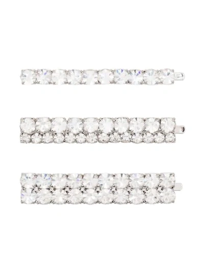 Alessandra Rich Set-of-three Crystal-embellished Hair Clips In Silver