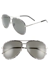 Saint Laurent 61mm Aviator Sunglasses - Silver/ Black/ White In Shiny Black White/gray Solid