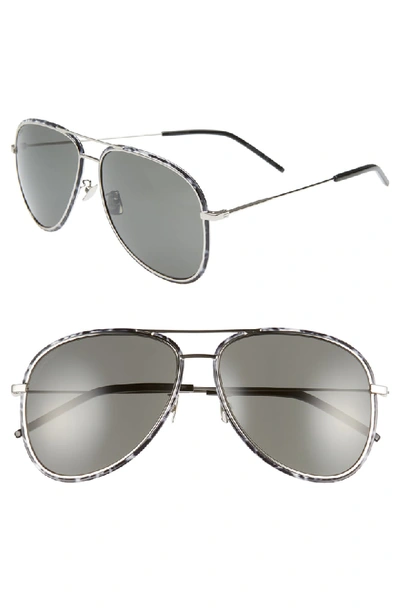 Saint Laurent 61mm Aviator Sunglasses - Silver/ Black/ White In Shiny Black White/gray Solid